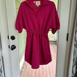 Pink Textured Short Sleeve Dress
